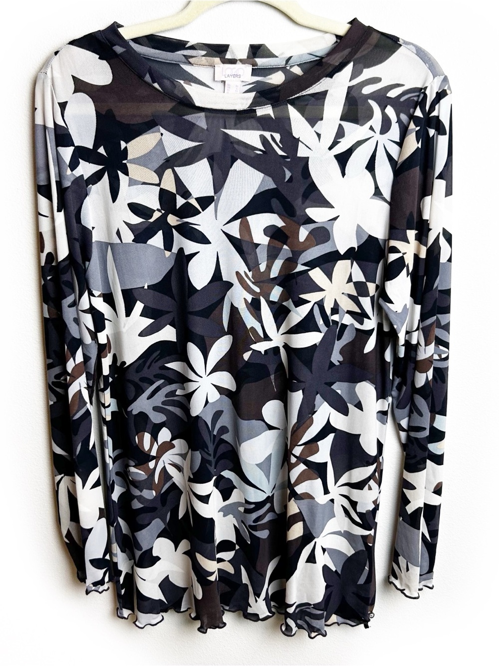 LOGO Layers printed long sleeve mesh knit top QVC A627795 size: M
